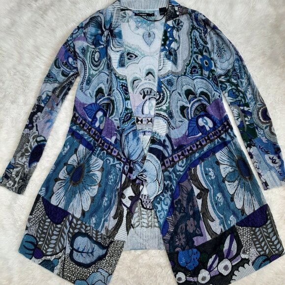 Desigual Women's Blue Floral Boho Open Front Cardigan Size M - Picture 2 of 11